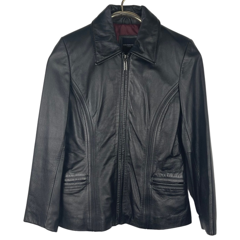 COLEBROOK & COMPANY 90S BLACK LEATHER XS PETITE ZIP UP JACKET - Picture 3 of 13